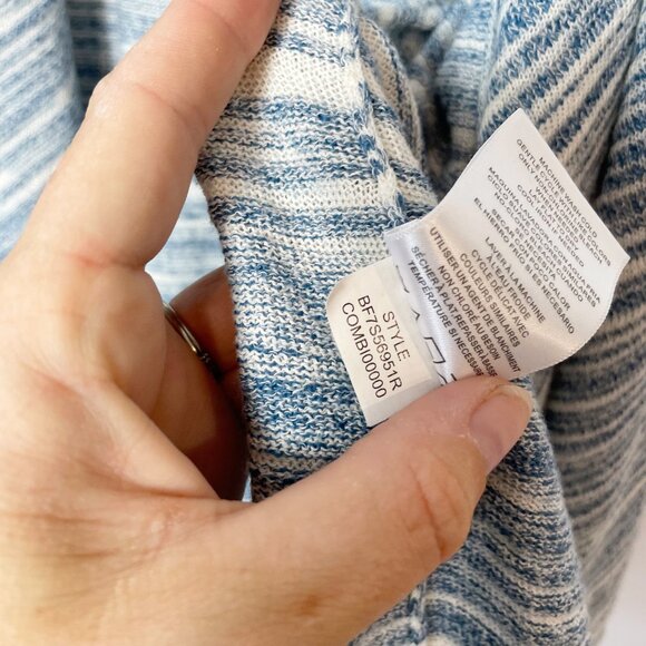 Ellen Tracy Gray Striped Drape Front Knit Cardigan Sweater L Womens Open Front - Picture 5 of 8